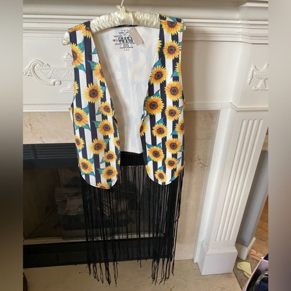 NWT Sunflower vest with LONG fringe